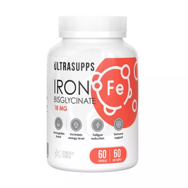 Изображение товара Ultrasupps Железо капсулы 18 мг 60 шт — источник железа для поддержки крови и иммунитета