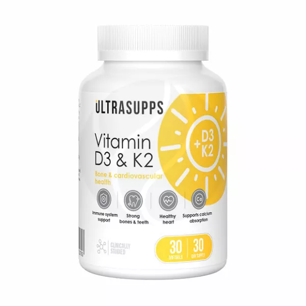 Изображение товара Витамин D3 и К2 капсулы Ultrasupps 30 шт для здоровья костей и иммунитета