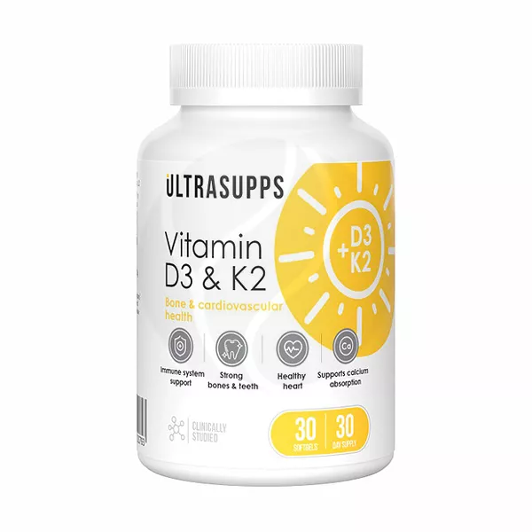 Изображение товара УльтраСуппс Витамин D3 К2 капсулы 30 шт для поддержания костей иммунитета Изображение товара УльтраСуппс Витамин D3 К2 капсулы 30 шт для поддержания костей иммунитета