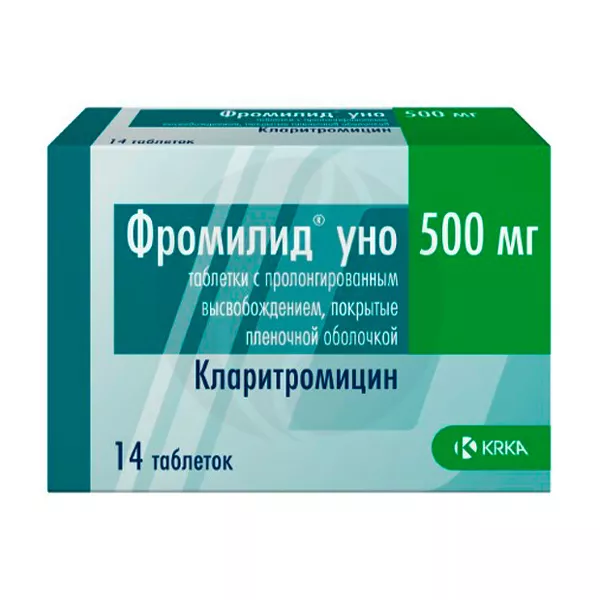 Изображение товара Фромилид уно таблетки с пролонг. высвоб. покрыт. п/о 500мг, №14 Изображение товара Фромилид уно таблетки с пролонг. высвоб. покрыт. п/о 500мг, №14