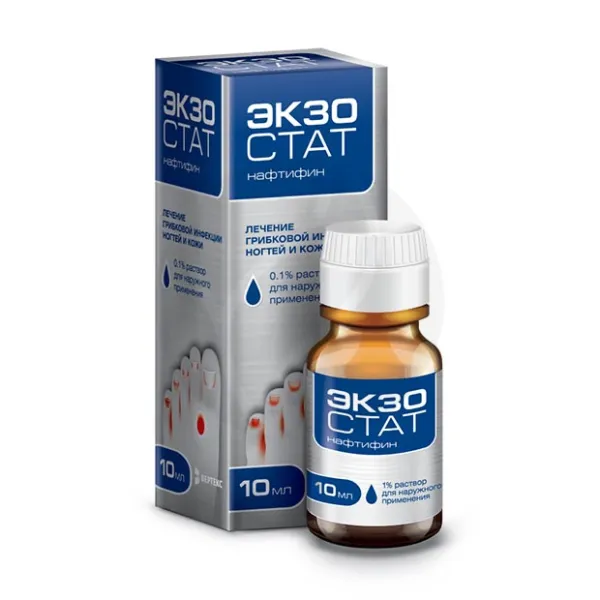 Изображение товара Экзостат раствор д наружн прим 1% 10мл - противогрибковое средство для кожи и ногтей