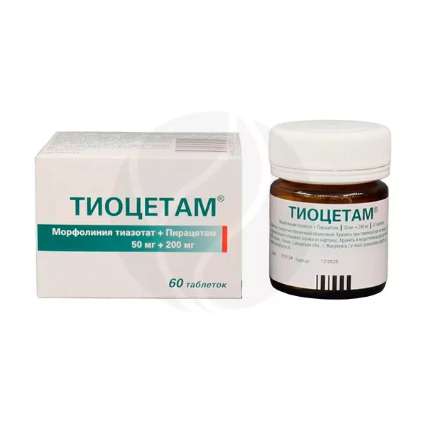 Изображение товара Тиоцетам таблетки покрыт. п/о 50мг+200мг, №60 Изображение товара Тиоцетам таблетки покрыт. п/о 50мг+200мг, №60