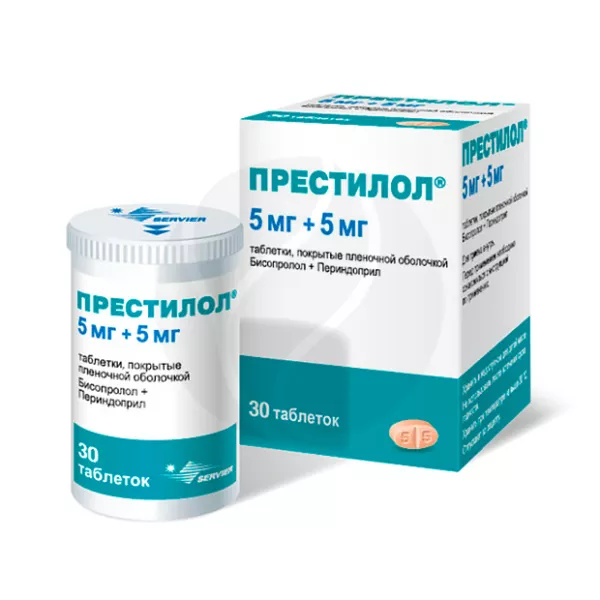 Изображение товара Престилол таблетки покрыт. п/о 5мг+5мг, №30 СЕРВЬЕ ИНДАСТРИЗ Изображение товара Престилол таблетки покрыт. п/о 5мг+5мг, №30 СЕРВЬЕ ИНДАСТРИЗ