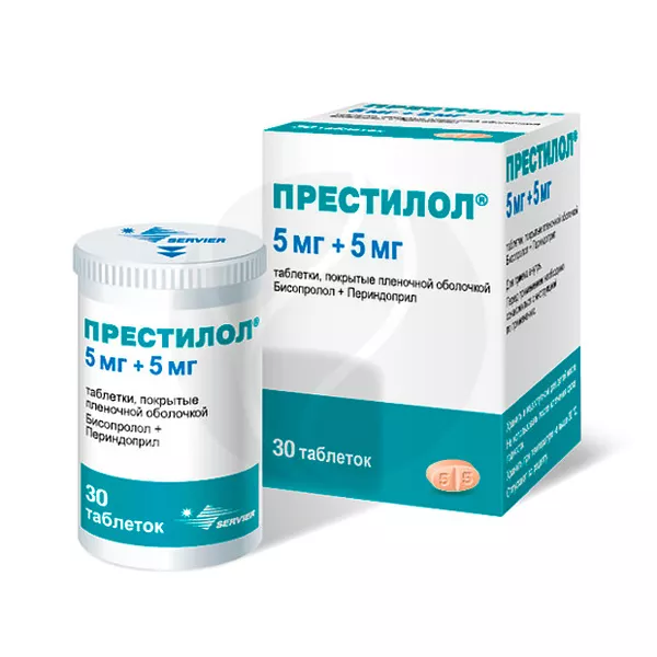 Изображение товара Престилол таблетки покрыт. п/о 5мг+5мг, №30 СЕРВЬЕ ИНДАСТРИЗ Изображение товара Престилол таблетки покрыт. п/о 5мг+5мг, №30 СЕРВЬЕ ИНДАСТРИЗ