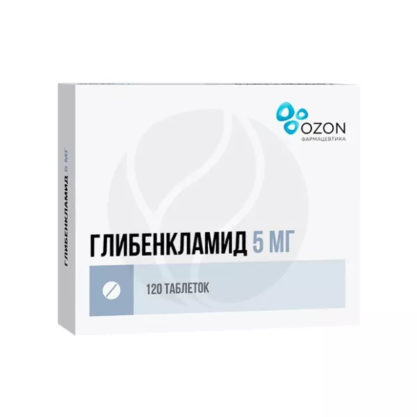 Изображение товара Глибенкламид таблетки 5мг, №120, Озон Изображение товара Глибенкламид таблетки 5мг, №120, Озон