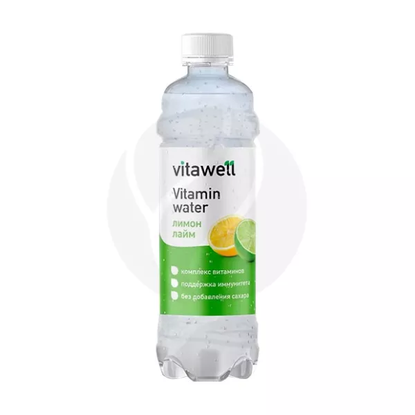 Изображение товара Vitawell Vitaminwater напиток с витаминами слабогазированный 0,5л лайм лимон