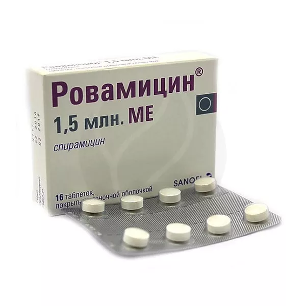 Изображение товара Ровамицин таблетки покрыт. п/о 1,5млн.МЕ, №16 Санофи Изображение товара Ровамицин таблетки покрыт. п/о 1,5млн.МЕ, №16 Санофи