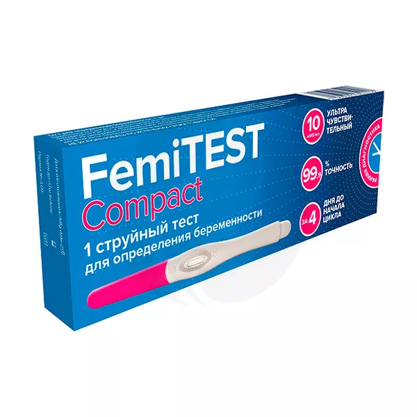 Изображение товара Femitest Compact тест струйный на определение беременности, 1шт Изображение товара Femitest Compact тест струйный на определение беременности, 1шт