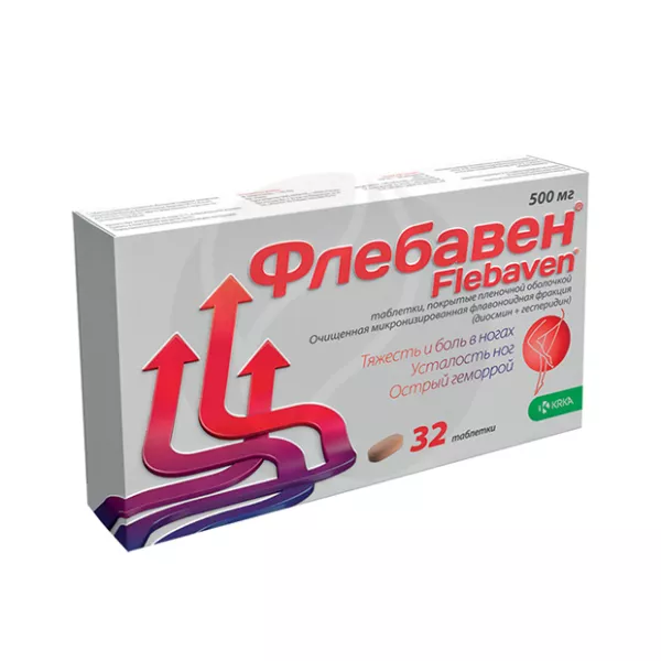Изображение товара Флебавен таблетки покрытые пленочной оболочкой 500 мг 32 шт для лечения вен