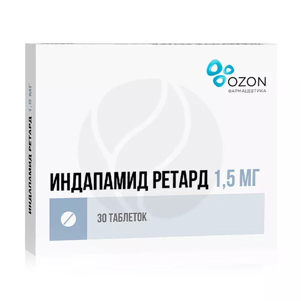 Изображение товара Индапамид ретард таблетки с пролонг. высвоб. покрыт. п/о 1,5мг, №30 Изображение товара Индапамид ретард таблетки с пролонг. высвоб. покрыт. п/о 1,5мг, №30