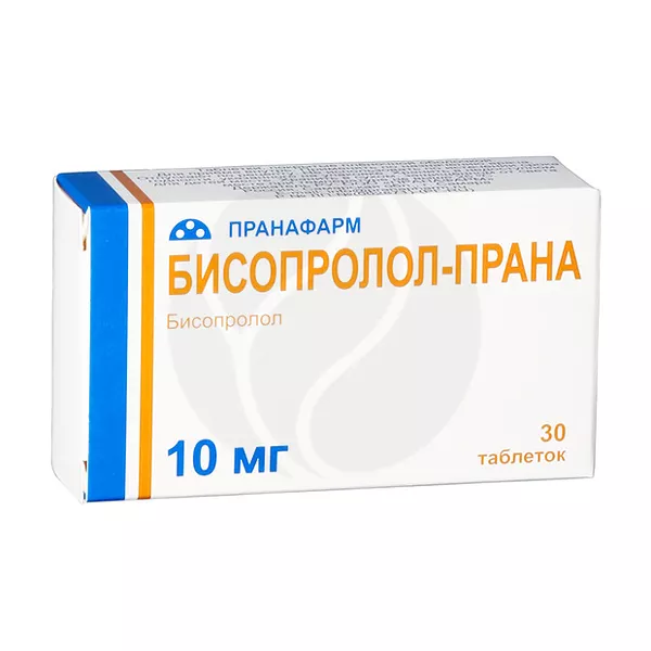 Изображение товара Лекарственный Бисопролол-Прана (10 мг) для гипертензии и ишемии сердца Изображение товара Лекарственный Бисопролол-Прана (10 мг) для гипертензии и ишемии сердца