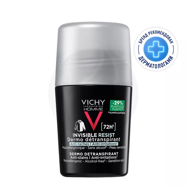 Изображение товара Vichy Homme Invisible Мужской шариковый дезодорант-антиперспирант от пота 72ч, 50мл Изображение товара Vichy Homme Invisible Мужской шариковый дезодорант-антиперспирант от пота 72ч, 50мл