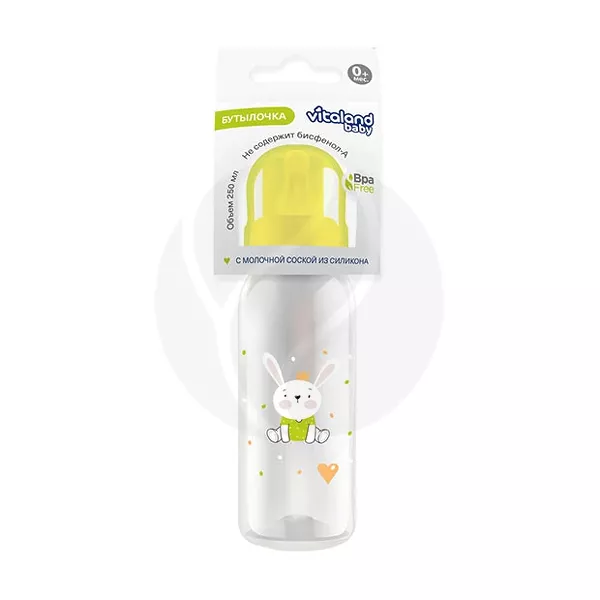 Изображение товара Бутылочка для кормления Vitaland baby 250 мл с соской из силикона Изображение товара Бутылочка для кормления Vitaland baby 250 мл с соской из силикона