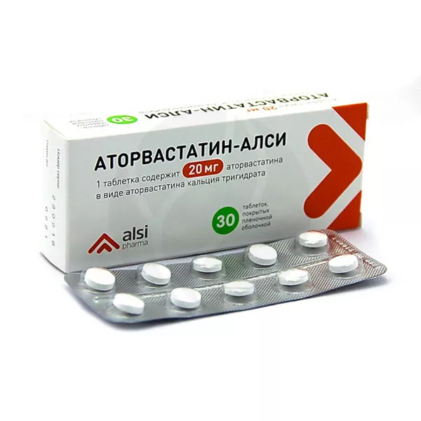 Изображение товара Аторвастатин-Алси таблетки покрыт. п/о 20мг, №30 Изображение товара Аторвастатин-Алси таблетки покрыт. п/о 20мг, №30