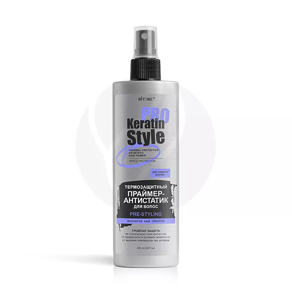 Изображение товара Витэкс Keratin PRO Style Термозащитный праймер-антистатик 200мл Изображение товара Витэкс Keratin PRO Style Термозащитный праймер-антистатик 200мл