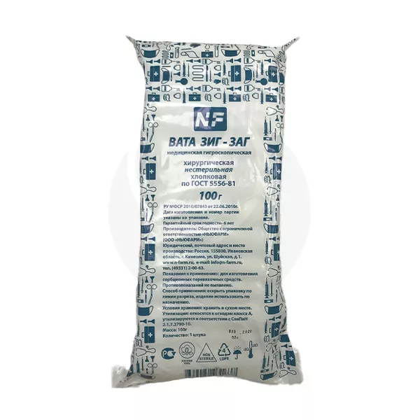 Изображение товара Нестерильная хирургическая вата зиг-заг 100г - хлопковый материал для медицинских и домашних процед Изображение товара Нестерильная хирургическая вата зиг-заг 100г - хлопковый материал для медицинских и домашних процед