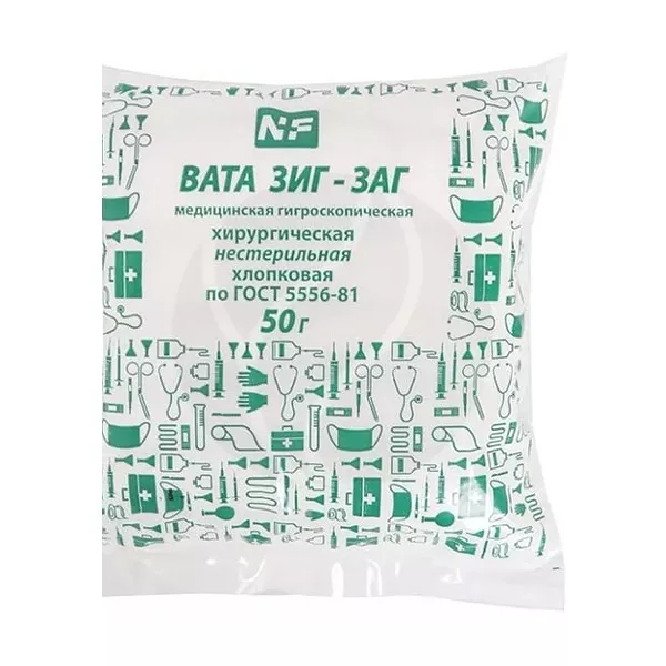 Изображение товара Медицинская вата зиг-заг нестерильная, 50г от Ньюфарм Изображение товара Медицинская вата зиг-заг нестерильная, 50г от Ньюфарм