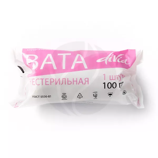 Изображение товара Вата хирургическая нестерильная 100г - медицинский расходный материал