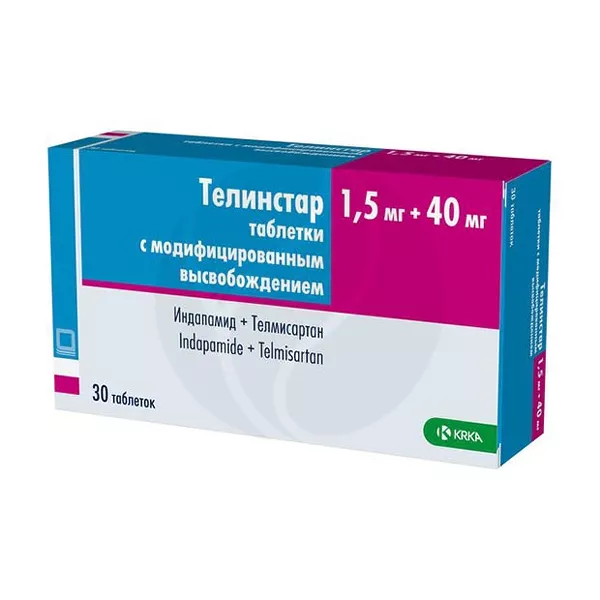 Изображение товара Телинстар таблетки с модифицированным высвобождением 1,5мг+40мг 30 шт Изображение товара Телинстар таблетки с модифицированным высвобождением 1,5мг+40мг 30 шт