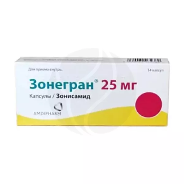 Изображение товара Зонегран капсулы 25 мг, №14 противоэпилептическое средство для взрослых и детей Изображение товара Зонегран капсулы 25 мг, №14 противоэпилептическое средство для взрослых и детей