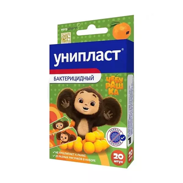 Изображение товара Детский лейкопластырь Чебурашка Унипласт с антисептиком, 20 шт Изображение товара Детский лейкопластырь Чебурашка Унипласт с антисептиком, 20 шт