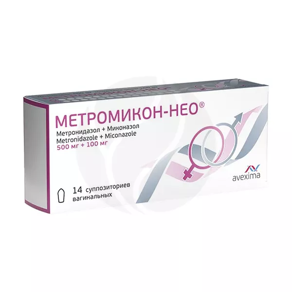 Изображение товара Метромикон Нео суппозитории ваг. 500мг+100мг, №14 Изображение товара Метромикон Нео суппозитории ваг. 500мг+100мг, №14
