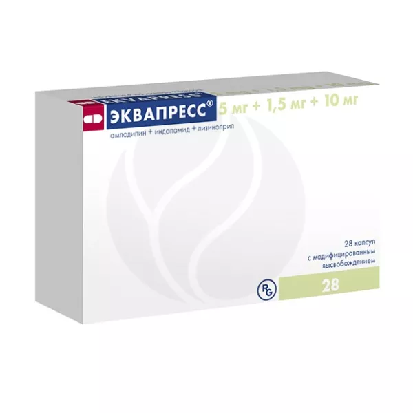 Изображение товара Эквапресс капсулы с модифицированным высвобождением 5мг+1 5мг+10мг №28 для контроля гипертензии