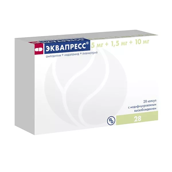Изображение товара Эквапресс капсулы с модиф. высвоб. 5мг+1,5мг+10мг, №28 Изображение товара Эквапресс капсулы с модиф. высвоб. 5мг+1,5мг+10мг, №28