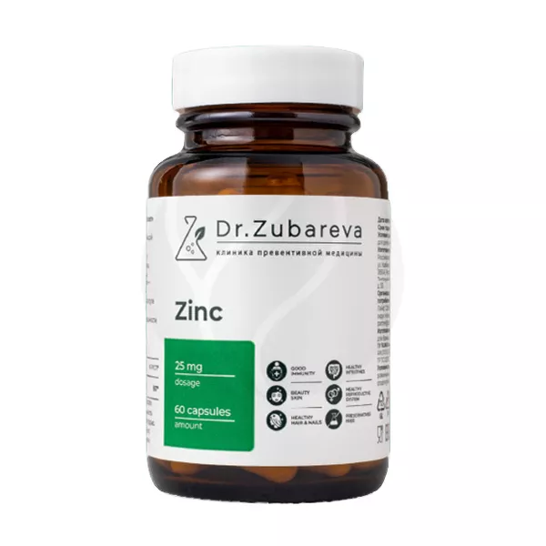 Изображение товара Dr.Zubareva Цинк хелат капсулы 25мг, №60 Изображение товара Dr.Zubareva Цинк хелат капсулы 25мг, №60