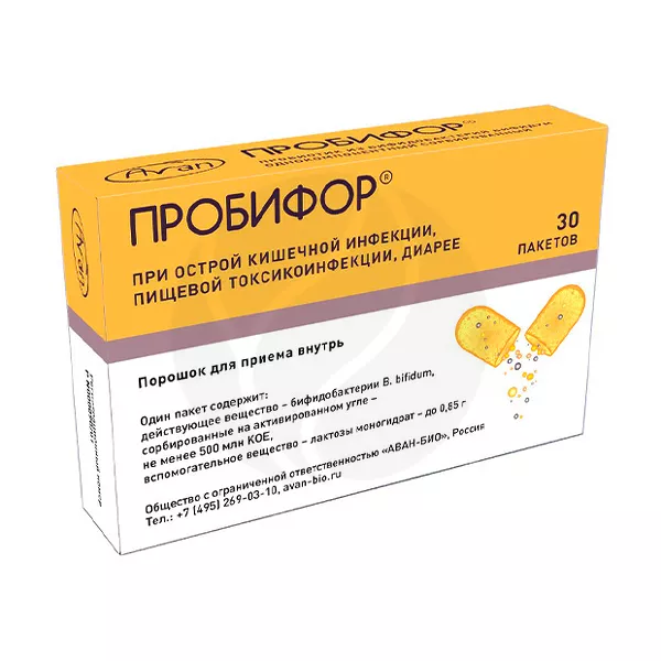 Изображение товара Пробифор порошок д/пригот. р-ра д/приема внутрь 500млн.КОЕ, №30 Изображение товара Пробифор порошок д/пригот. р-ра д/приема внутрь 500млн.КОЕ, №30