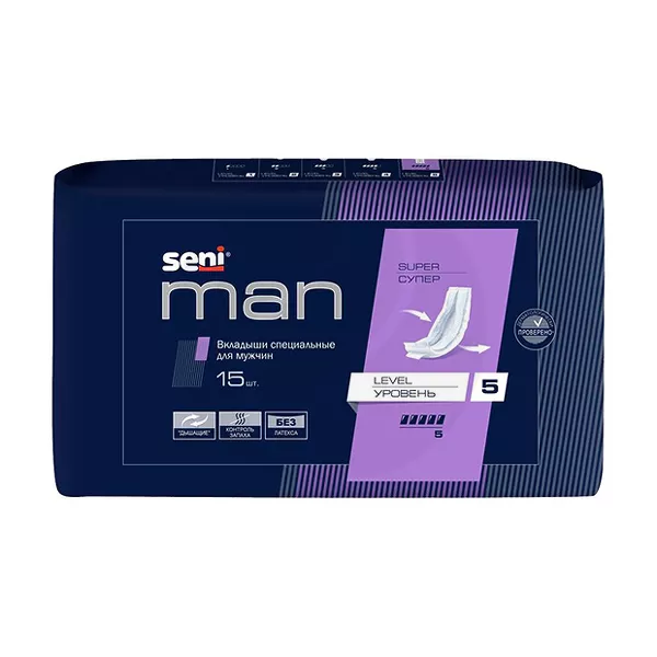 Изображение товара Косметическая урологическая прокладка Seni Man Super Level 5 для мужчин Изображение товара Косметическая урологическая прокладка Seni Man Super Level 5 для мужчин