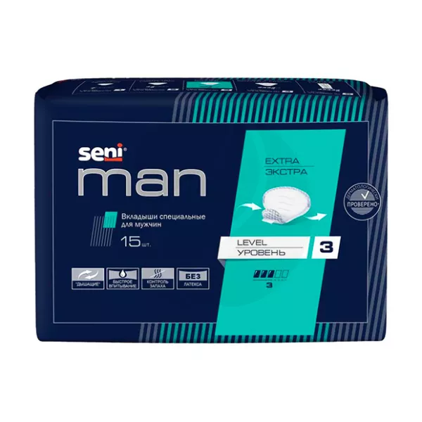 Изображение товара Вкладыши Seni Man Extra уровень 3, 15 шт - комфорт и сухость Изображение товара Вкладыши Seni Man Extra уровень 3, 15 шт - комфорт и сухость
