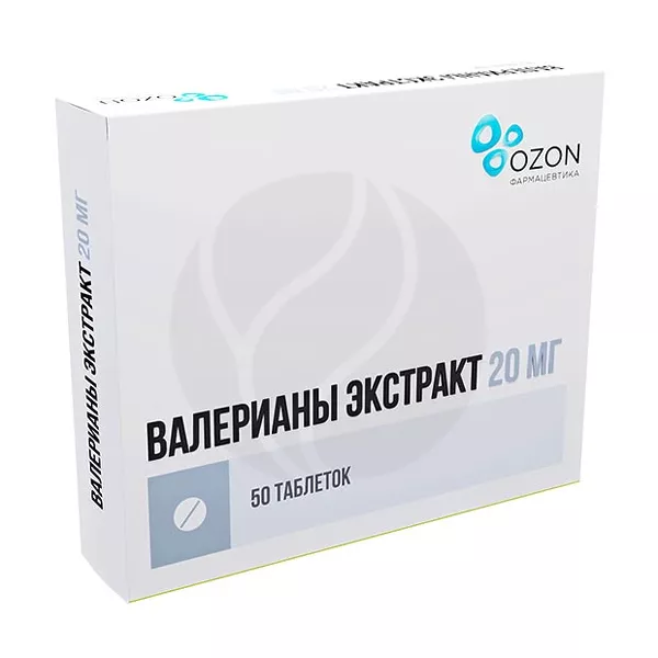 Изображение товара Валерианы экстракт таблетки покрыт. п/о 20мг, №50 Озон Изображение товара Валерианы экстракт таблетки покрыт. п/о 20мг, №50 Озон