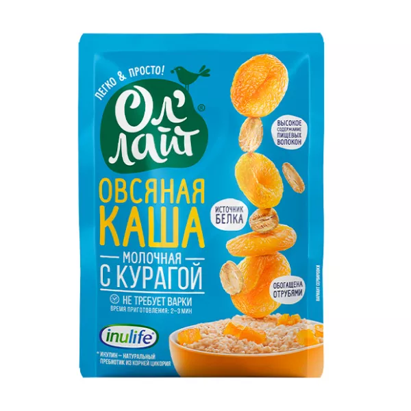 Ол`Лайт каша овсяная молочная быстрого приготовления, с курагой, 40гр