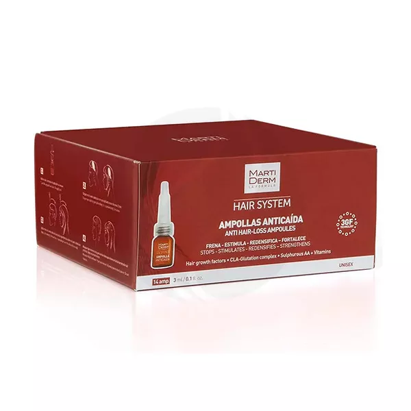 Изображение товара MartiDerm Hair System сыворотка-уход против выпадения волос в ампулах, 3мл 14шт Изображение товара MartiDerm Hair System сыворотка-уход против выпадения волос в ампулах, 3мл 14шт