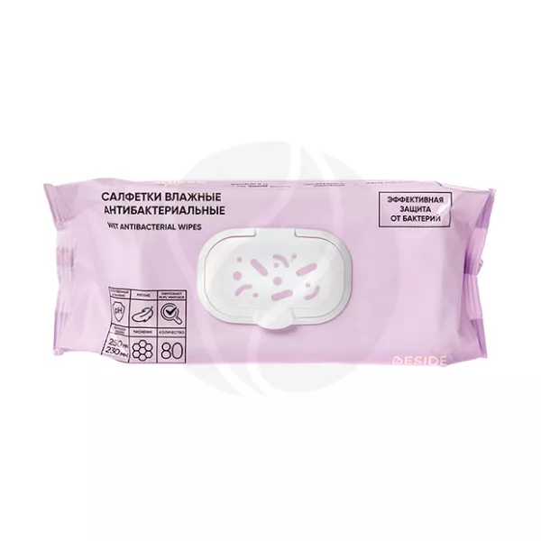 Изображение товара Влажные антибактериальные салфетки BESIDE 80 штук, 25х23 см, Россия