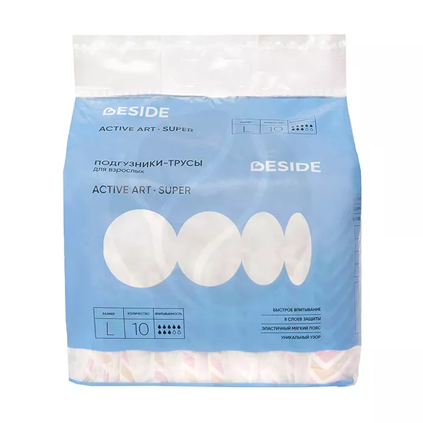 Изображение товара Взрослые подгузники-трусы Beside L гелевые с принтом зигзаг 10 шт Изображение товара Взрослые подгузники-трусы Beside L гелевые с принтом зигзаг 10 шт