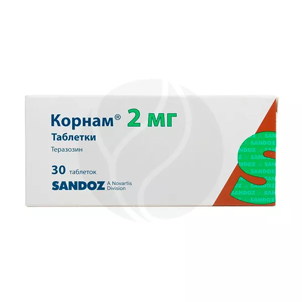 Изображение товара Корнам таблетки 2мг 30 шт от Новартис для ДГПЖ и гипертензии Изображение товара Корнам таблетки 2мг 30 шт от Новартис для ДГПЖ и гипертензии