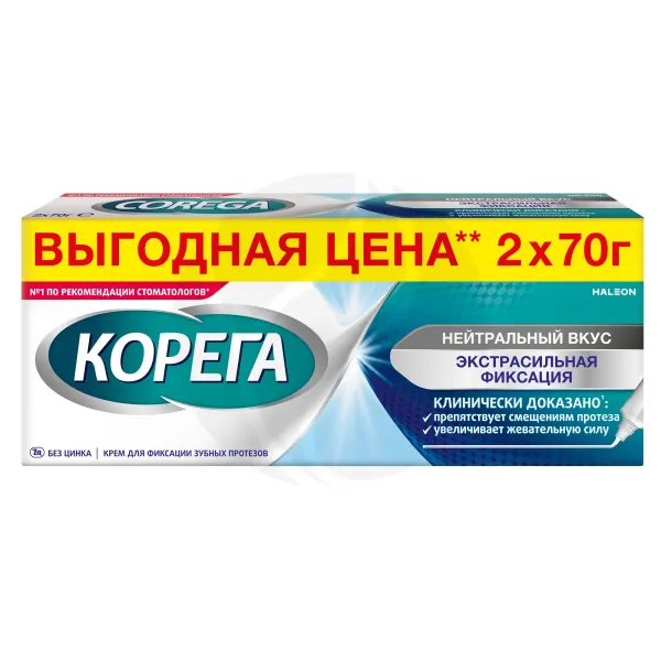 Изображение товара Корега Экстрасильный крем для фиксации зубных протезов нейтральный вкус 70г №2 Изображение товара Корега Экстрасильный крем для фиксации зубных протезов нейтральный вкус 70г №2