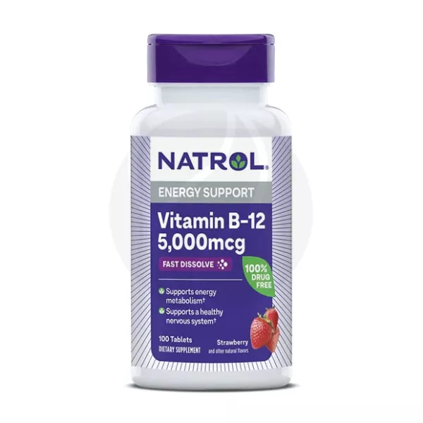 Natrol Витамин В12 таблетки быстрорастворимые со вкусом клубники 5000мкг, №100