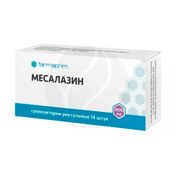 Изображение товара Месалазин суппозитории рект. 1000мг, №14 Изображение товара Месалазин суппозитории рект. 1000мг, №14