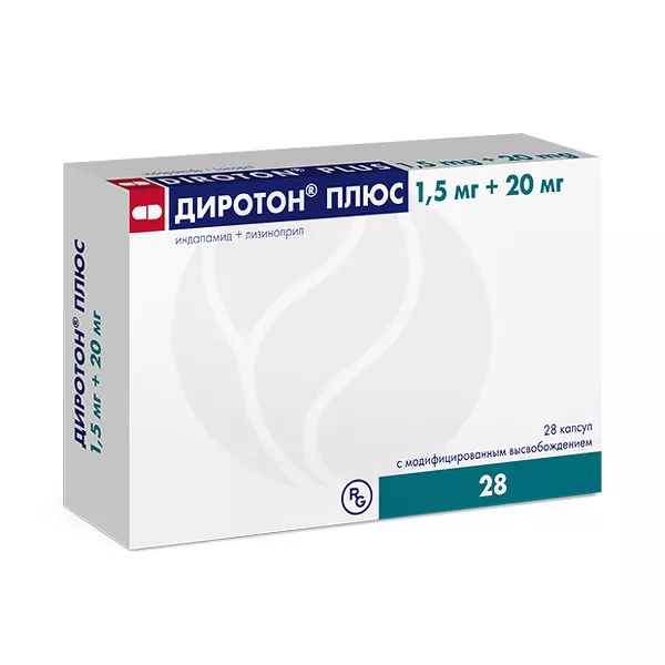 Изображение товара Диротон плюс капсулы с модифицированным высвобождением 1,5+20 мг 28 шт Венгрия