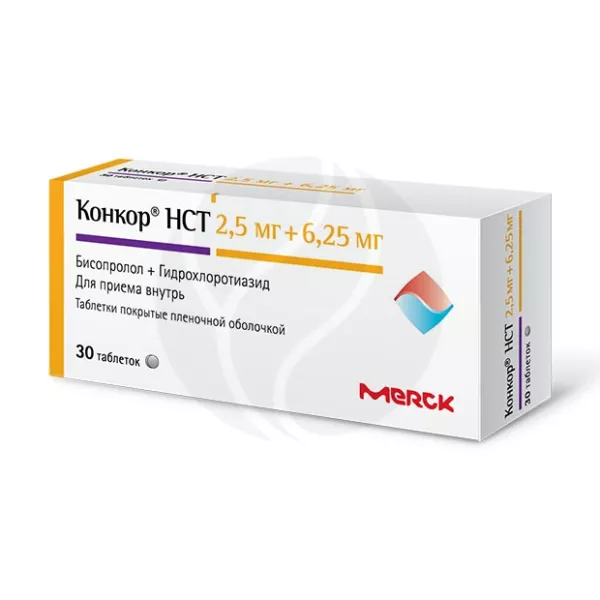Изображение товара Конкор НСТ таблетки покрытые пленочной оболочкой 2,5мг+6,25мг, 30 шт