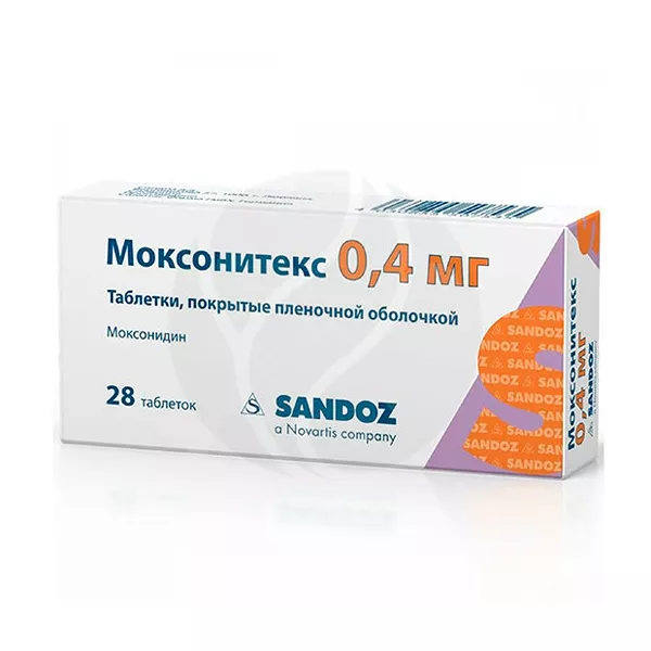 Изображение товара Моксонитекс таблетки покрыт. п/о 0,4мг, №28 Салютас Фарма Изображение товара Моксонитекс таблетки покрыт. п/о 0,4мг, №28 Салютас Фарма