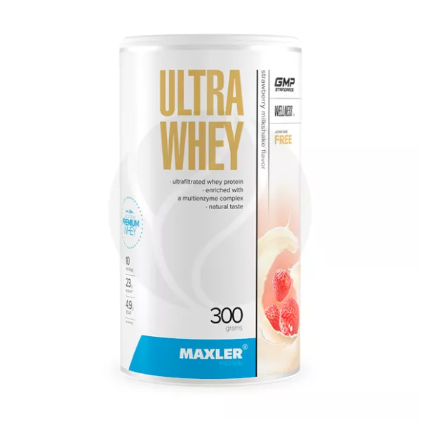 Maxler Ultra Whey сывороточный протеин со вкусом клубничный молочный коктейль, 300г