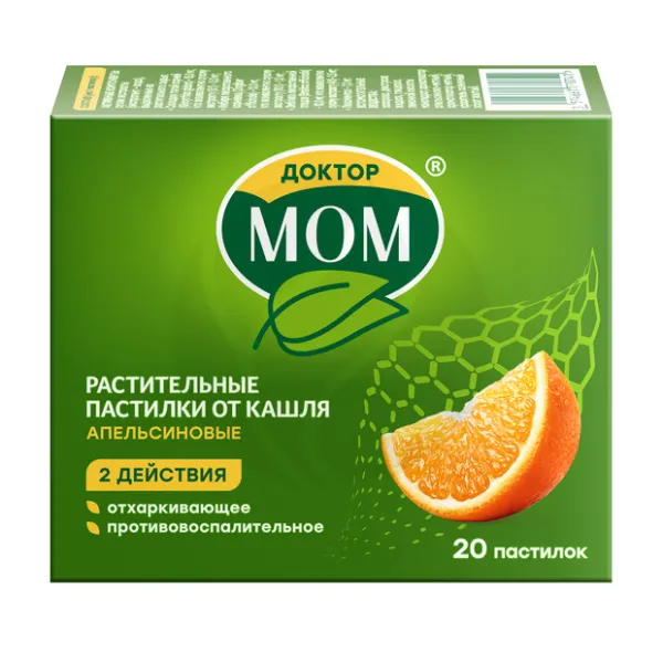 Изображение товара Доктор МОМ растительные пастилки от кашля со вкусом апельсина, №20 Юникфарм