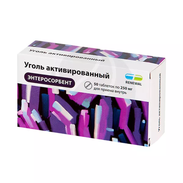 Изображение товара Уголь активированный Реневал таблетки 250мг №50 для детоксикации кишечника и лечения интоксикаций