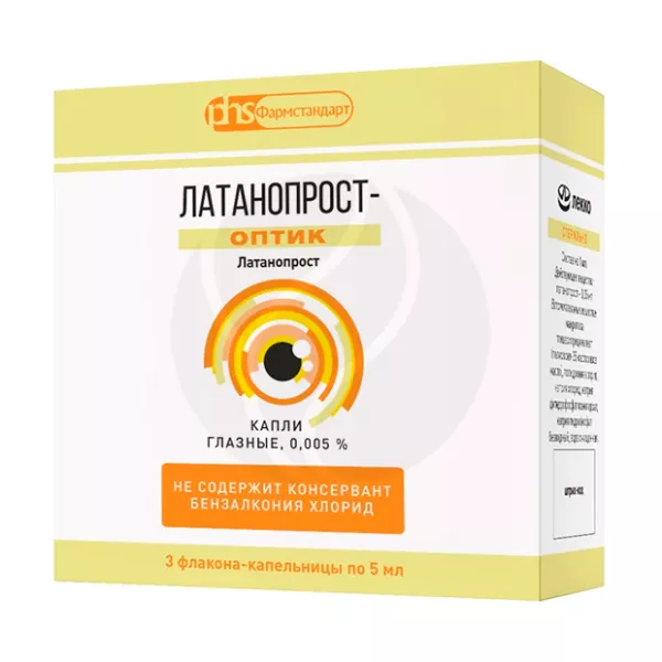Изображение товара Глазные капли Латанопрост-Оптик 0,005% для снижения ВГД у взрослых и детей