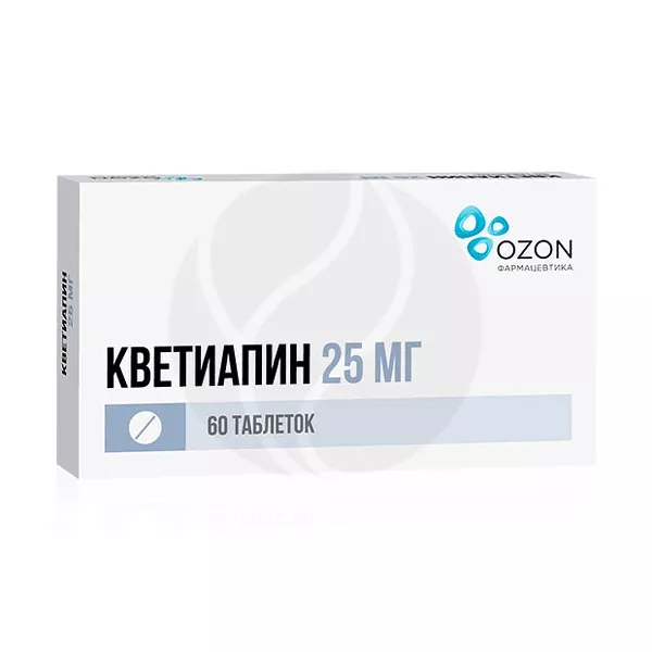 Изображение товара Кветиапин 25 мг таблетки покрытые пленочной оболочкой, 60 шт Изображение товара Кветиапин 25 мг таблетки покрытые пленочной оболочкой, 60 шт