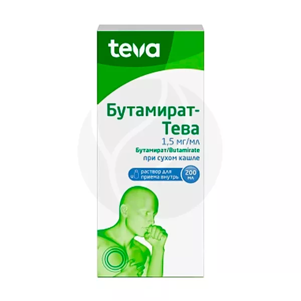 Изображение товара Бутамират Тева раствор д/приема внутрь 1,5мг/мл, 200мл Изображение товара Бутамират Тева раствор д/приема внутрь 1,5мг/мл, 200мл